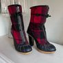 Michael Kors Red and Black Tartan Boots Size 7 Image 3