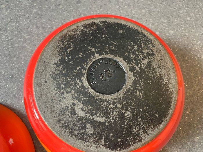 Made in France Cast Iron Marmitout 3 in 1 Saucepan Frying Pan 22 Orange Le Creuset style