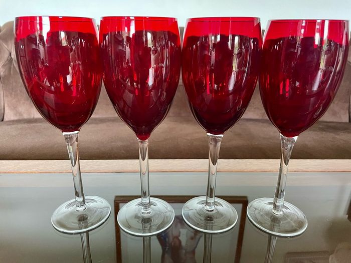 Vintage Italian Hand Blown Ruby Red Wine or Water Goblets 23 cm Tall