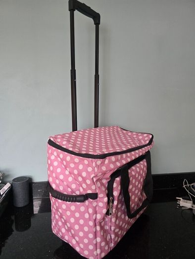 Sewing Machine Wheeled Trolley Rolly Bag in Mauve Polka Dot