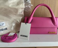 New Jacquemus Le Chiquito Long Pink Leather Top Handle Bag Strap Dust Bag