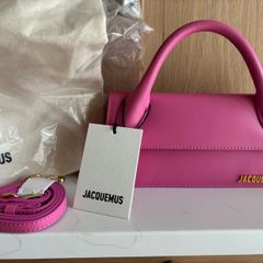 New Jacquemus Le Chiquito Long Pink Leather Top Handle Bag Strap Dust Bag