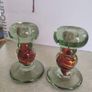 Set Of 2 Old Cut Glass Colored Candle Holders. Image 2