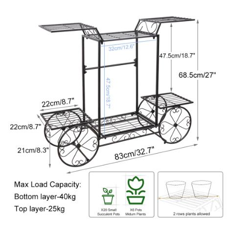 Large Metal Plant Stand Indoor 6 Tier Garden Cart Plant Holder Wrought Iron Plants Display Shelf Rack Outdoor Decorating Garden