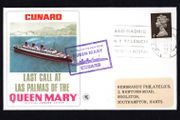 1967 Great Britain Cover Celebrating Cunard Last Transatlantic Voyage of the Cunard Queen Mary Cover noting last stop at Las Palmas with Madrid Spain cancel with separate cancel posted on the High seas tying 4d Machin definitive