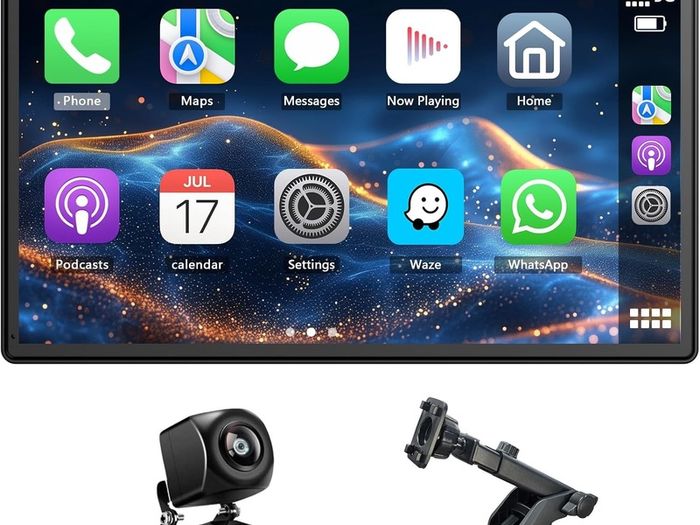 9'' Carplay Screen for Car, Wireless Carplay & Android Auto, Rotatable Car Play Screen with 1080P Backup Camera, Android Auto Screen with Mirror Link, Bluetooth, GPS Navigation, Voice Assistant