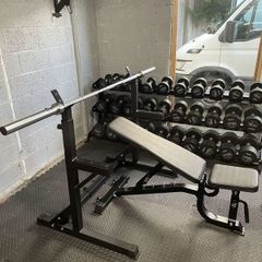 Weight rack with Barbell and Bench