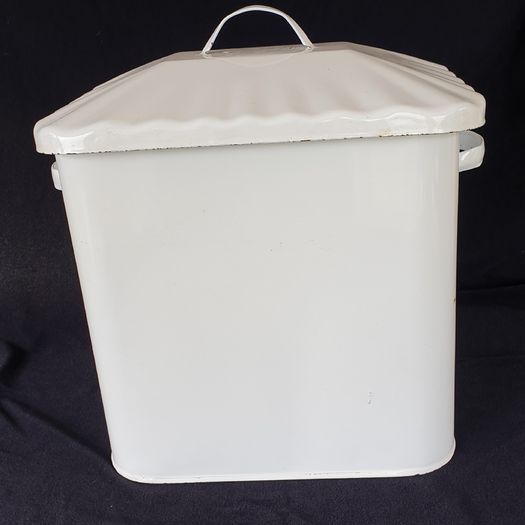 Enamel bread bin white vintage farmhouse