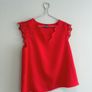 Pre Owned Vibrant Red Scallop Neck Blouse Image 2