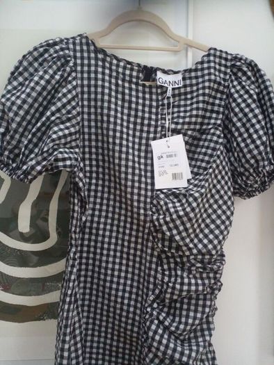 ganni check mini dress size 12