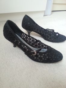 Black Kitten Heels (Lace & Shimmer Effect)