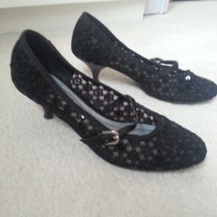 Black Kitten Heels (Lace & Shimmer Effect)