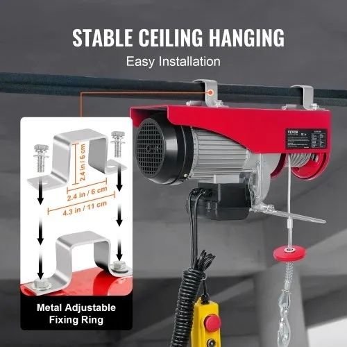998 kg Lifting Capacity, 1600W 220V Electric Steel Wire Winch with 427 cm Wired Remote Control, 1219 cm Single Cable Lifting Height