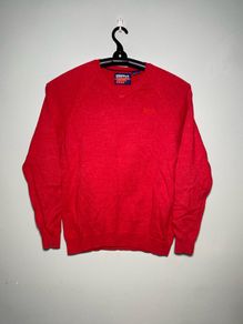 Superdry Mens V-Neck Jumper Size Large Red