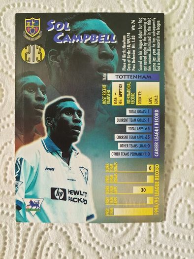 Sol Campbell Tottenham Hotspur Football Trading Card 1995 to 1996