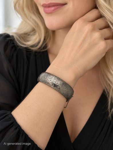 Rare Sterling Silver Chunky Chester Bangle, 1947