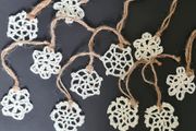 Handmade Crochet Christmas Tree Decorations, Set of 11 Snowflakes Rustic Boho