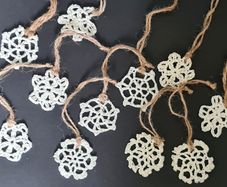 Handmade Crochet Christmas Tree Decorations, Set of 11 Snowflakes Rustic Boho