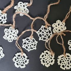 Handmade Crochet Christmas Tree Decorations, Set of 11 Snowflakes Rustic Boho