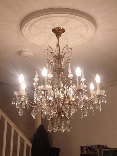 Old Brass&Cut Glass Chandelier