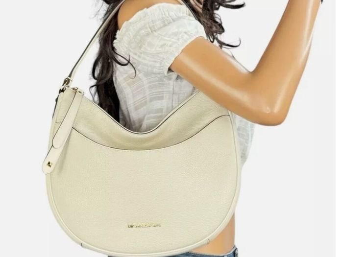 Unwanted gift Michael Kors Dover Lg Half-moon Hobo Pebbled Leather Shoulder Bag Light Cream