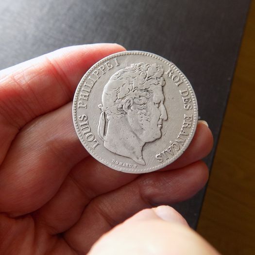 France 1840 B,5 francs.King Louis Philippe.90% silver.