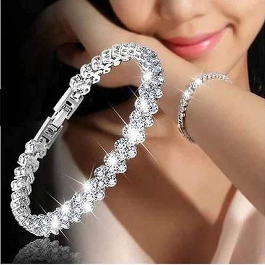 Bracelets for Women Crystal Zircon Roman Style White Silver Plated CZ Classic Tennis Bracelet