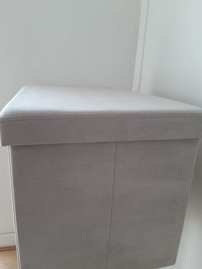 Velvet Grey Ottoman / Storage Box