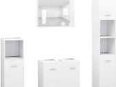 _Bathroom Furniture Set of 4 Mirror Cabinet Bathroom Cabinet Midi Cabinet Tall Bathroom Furniture Sink Cabinet White Chipboard