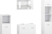 _Bathroom Furniture Set of 4 Mirror Cabinet Bathroom Cabinet Midi Cabinet Tall Bathroom Furniture Sink Cabinet White Chipboard