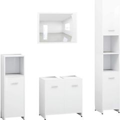 _Bathroom Furniture Set of 4 Mirror Cabinet Bathroom Cabinet Midi Cabinet Tall Bathroom Furniture Sink Cabinet White Chipboard