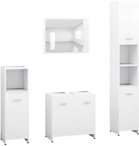 _Bathroom Furniture Set of 4 Mirror Cabinet Bathroom Cabinet Midi Cabinet Tall Bathroom Furniture Sink Cabinet White Chipboard