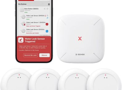 X-Sense Wi-Fi Water Sensor with SBS50 Base Station, Smart Water Leak Detector, App Alerts, IP67 Waterproof, Wireless Detector for Kitchen, Bathroom, Basement, SWS0A41 Visit the X-Sense Store