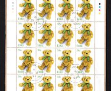 2002 Ireland Greetings (Teddy Bear) Commemorative Stamp Sheetlet Plate 1B1B1B1B Fine Used with Dublin CDS cancel of 22nd January 2002 (First day of issue) on envelope extract.