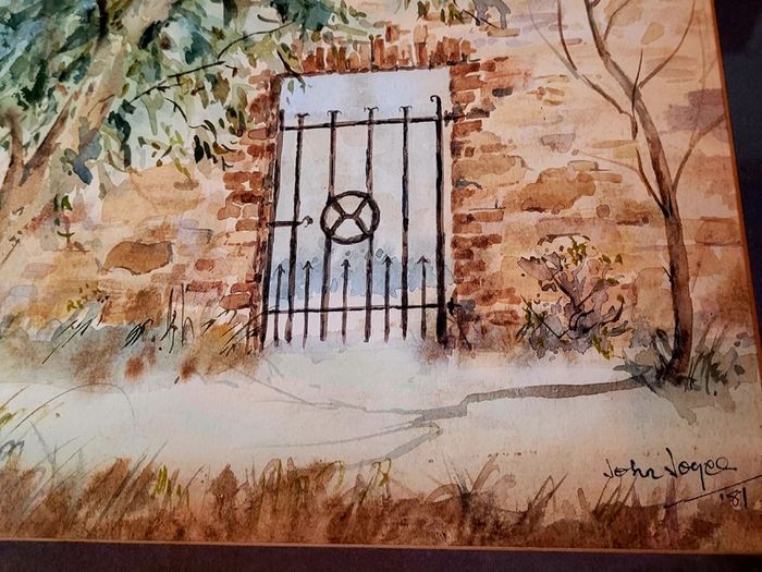 Vintage framed "The Garden Gate" watercolour