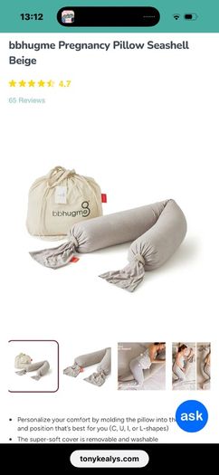 Bbhugme pregnancy pillow in seashell beige