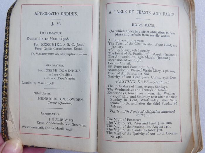 Vintage "Carmelite Manual" published in London in 1908
