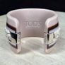Authentic Tod's Italian Leather & Resin Braided Cuff Bangle Bracelet Nude / Brown Image 3