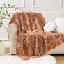 Burnt Orange Throw Bohemian Style Knitted Blanket with Fringe, Couch Cover Nap Throws for Sofa 127x152cm Image 5
