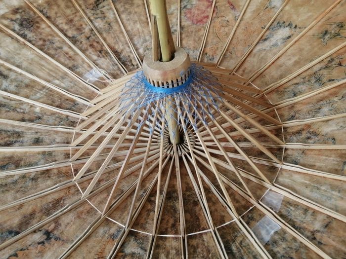 Vintage Oriental Hand Painted Bamboo Umbrella