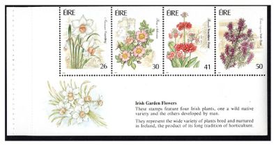 1990 Ireland Irish Garden Flowers Commemorative Stamps Booklet Pane Mint Never Hinged (MNH). Hibernian HP41