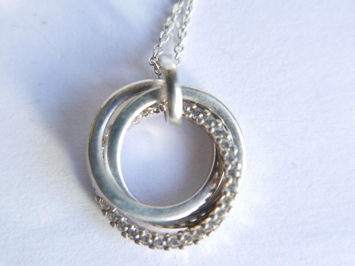 Sterling Silver 925 Cubic Zirconia Polished Triple Circle Pendant and Chain in the original box L 17" - 4,65g
