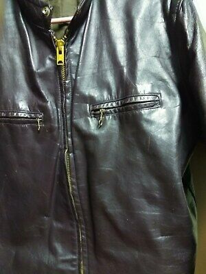 Men's Leathercraft Vintage Cafe Racer Motorcycle Jacket Dk Brown L Large Reg VGC