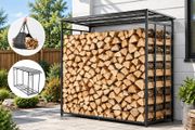 6FT Heavy Duty Firewood Rack 3/8 Cord Outdoor Log Holder, 730kg Capacity, Black Carbon Steel Wood Storage Stand