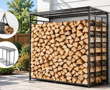 6FT Heavy Duty Firewood Rack 3/8 Cord Outdoor Log Holder, 730kg Capacity, Black Carbon Steel Wood Storage Stand