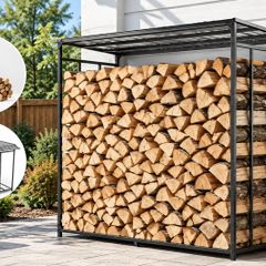 6FT Heavy Duty Firewood Rack 3/8 Cord Outdoor Log Holder, 730kg Capacity, Black Carbon Steel Wood Storage Stand