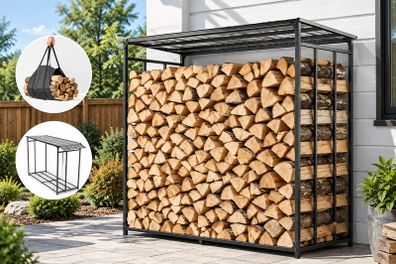 6FT Heavy Duty Firewood Rack 3/8 Cord Outdoor Log Holder, 730kg Capacity, Black Carbon Steel Wood Storage Stand