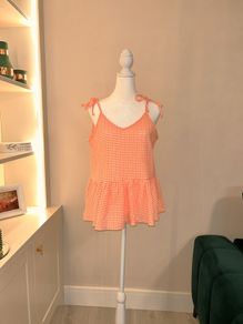 Ladies Orange & White Checkered String Top from Pepco