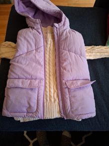 Purple Gilet jacket and cream jumper