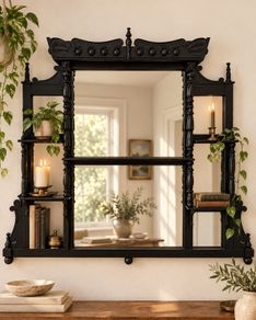 Restored solid wood vintage mirror